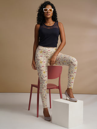 Womens Printed Cotton Leggings - Floral Elegance with Supreme Comfort