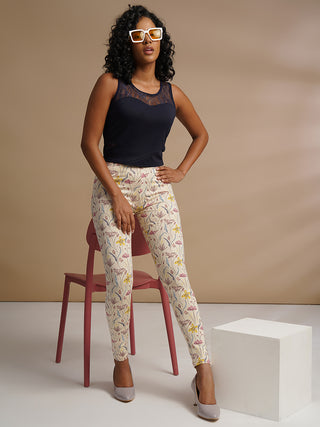 Womens Printed Cotton Leggings - Floral Elegance with Supreme Comfort