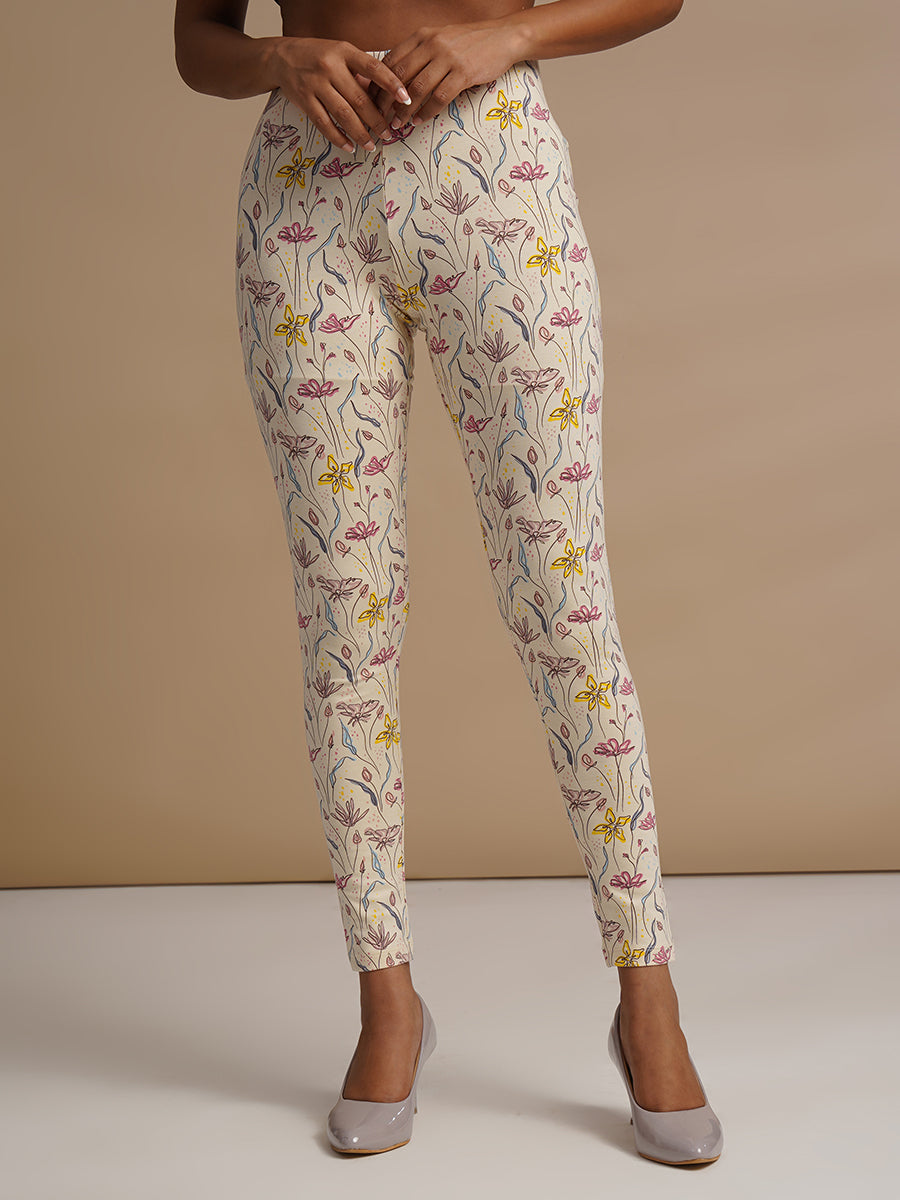 Womens Printed Cotton Leggings Floral Elegance with Supreme
