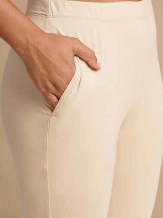 WOMEN BEIGE ANKLE LENGTH LEGGING