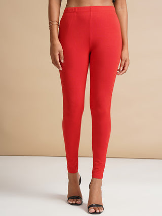 WOMENS RED REGULAR LENGTH POCKET LEGGING