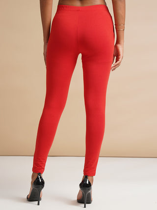 WOMENS RED REGULAR LENGTH POCKET LEGGING