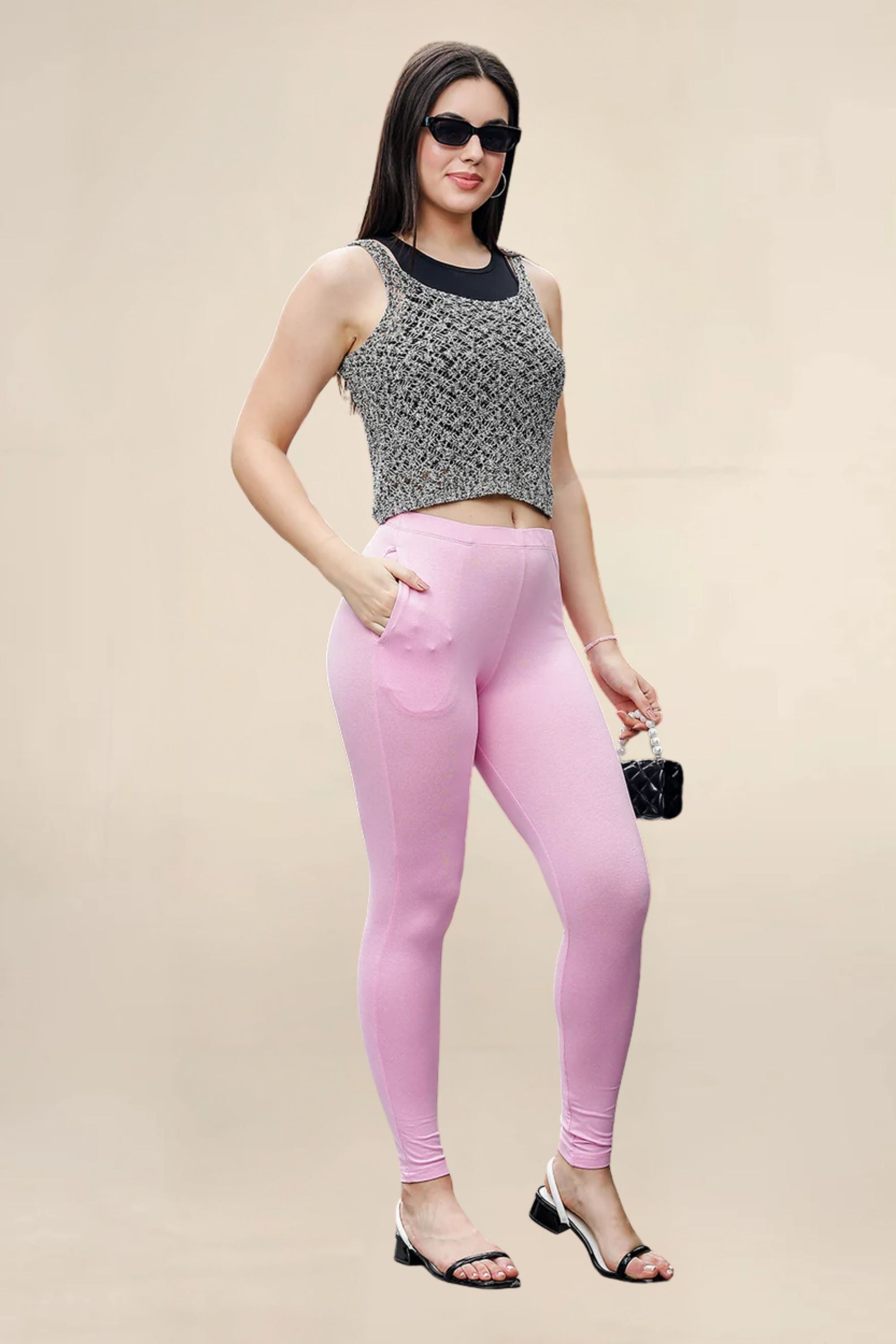 Women Baby Pink Regular Legging
