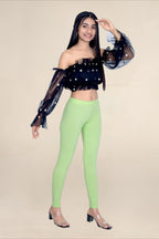 Women Soft Green Breathable Long Length Legging