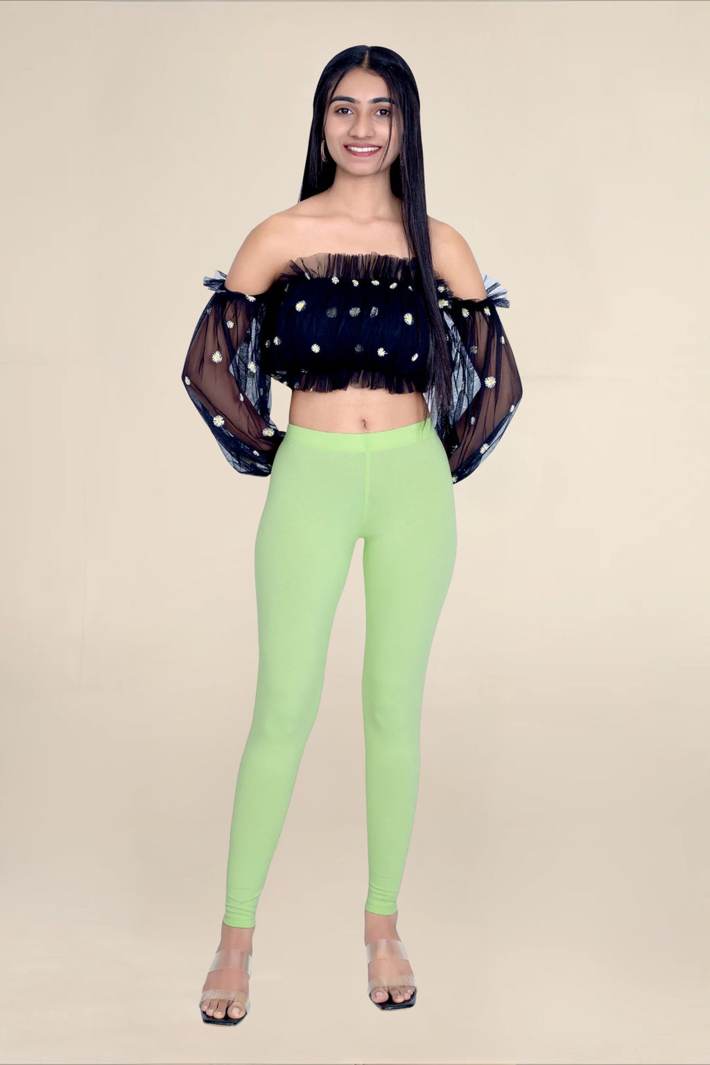 Women Soft Green Breathable Long Length Legging