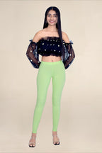 Women Soft Green Breathable Long Length Legging