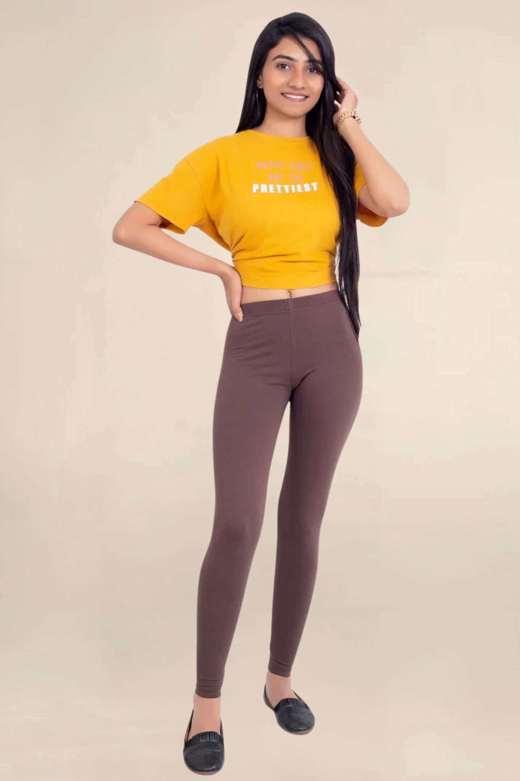 Women Dark Brown Breathable Long Length Legging