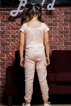 Girls Light Pink Jumpsuit With Floral Print with Pocket