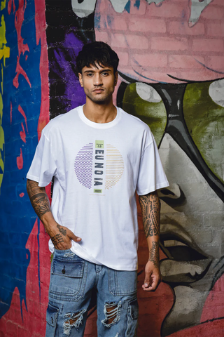 Men's Oversize Printed Round Neck Pure Cotton White T-Shirt