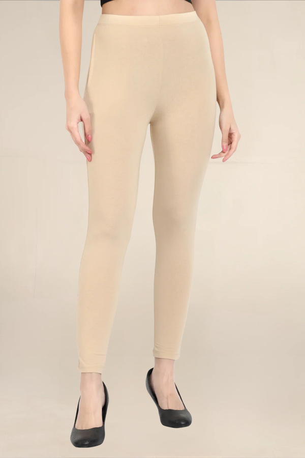 Women Beige Ankle Length Pocket Legging