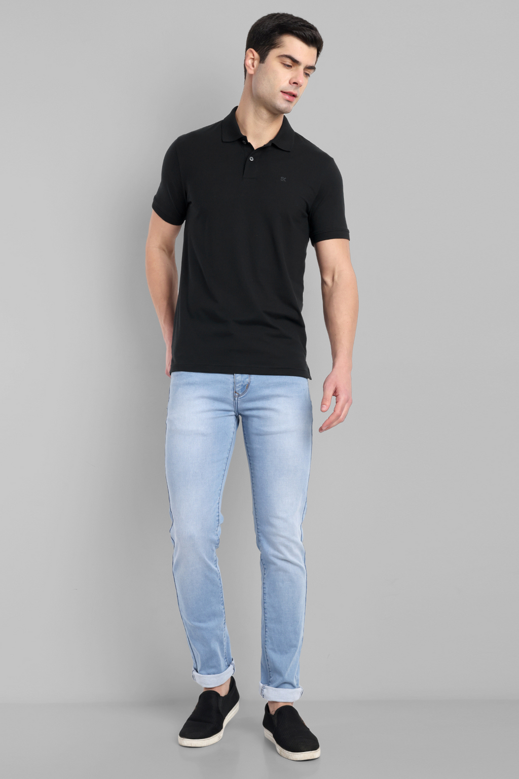 Men Black Checkered Pattern Polo T-Shirt