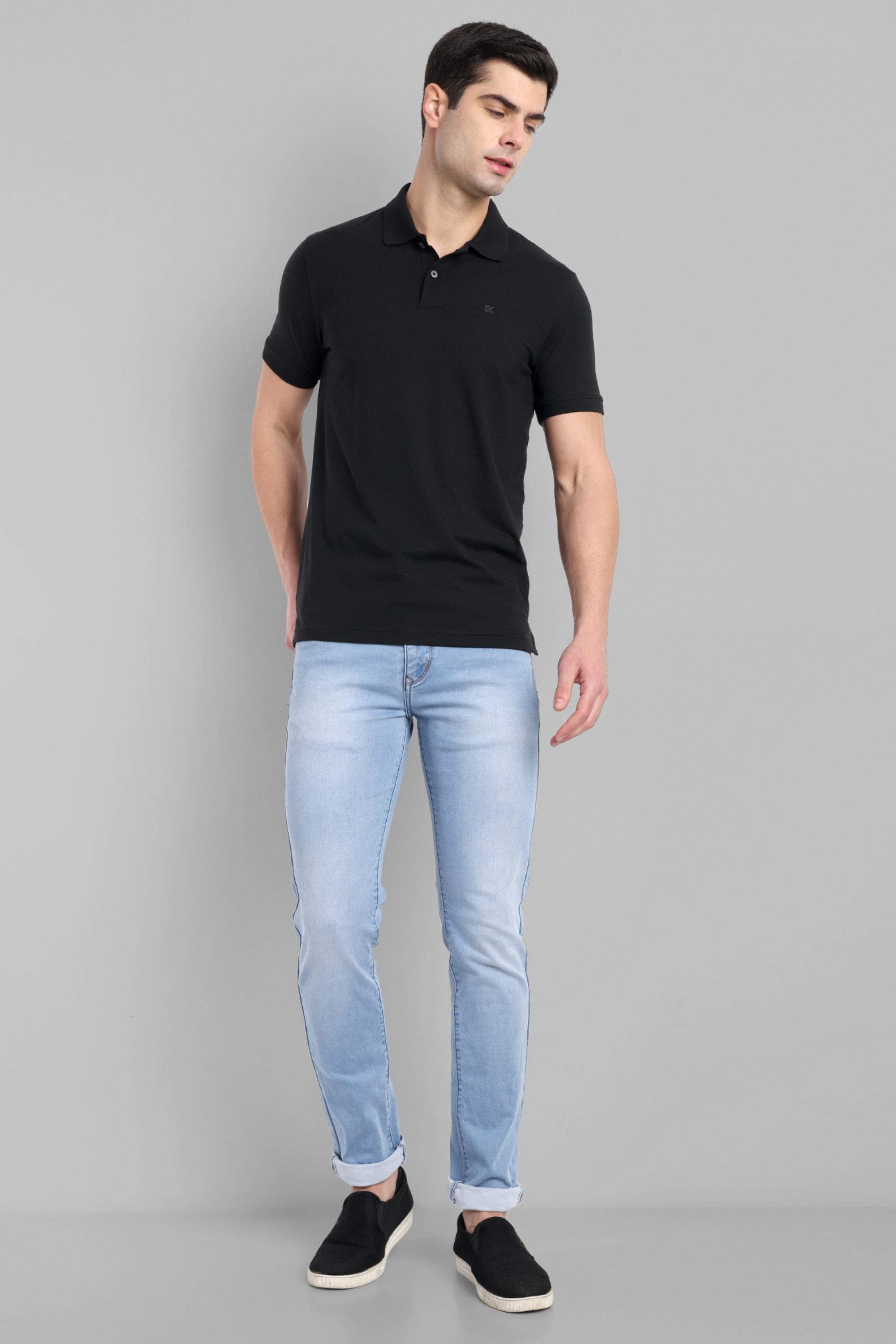 Men Black Checkered Pattern Polo T-Shirt
