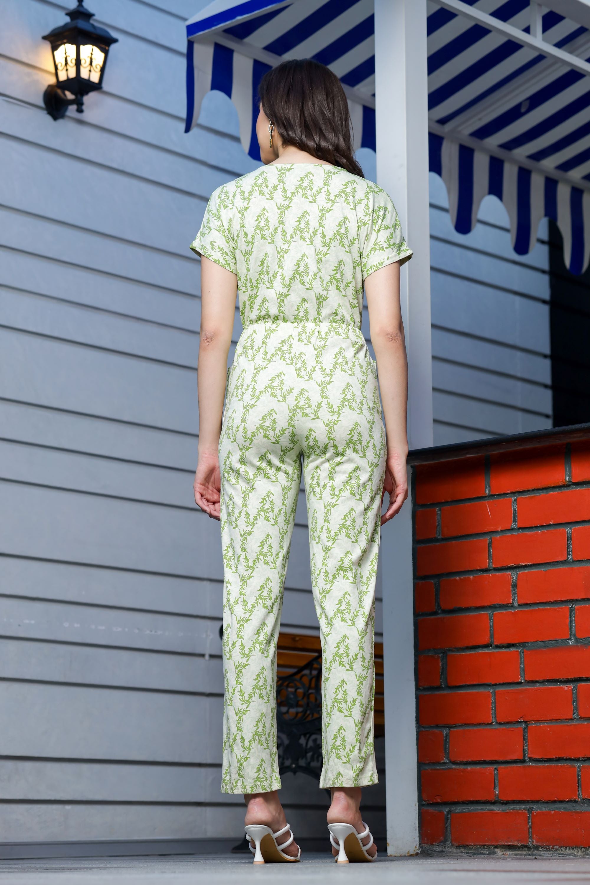 Womens Printed Green Jumpsuit