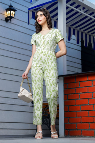 Womens Printed Green Jumpsuit