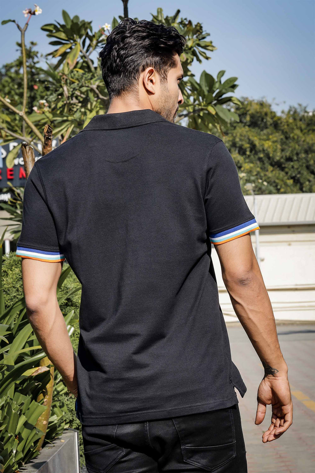 Men's Pure Cotton Polo T-shirt with Multicolor Piping