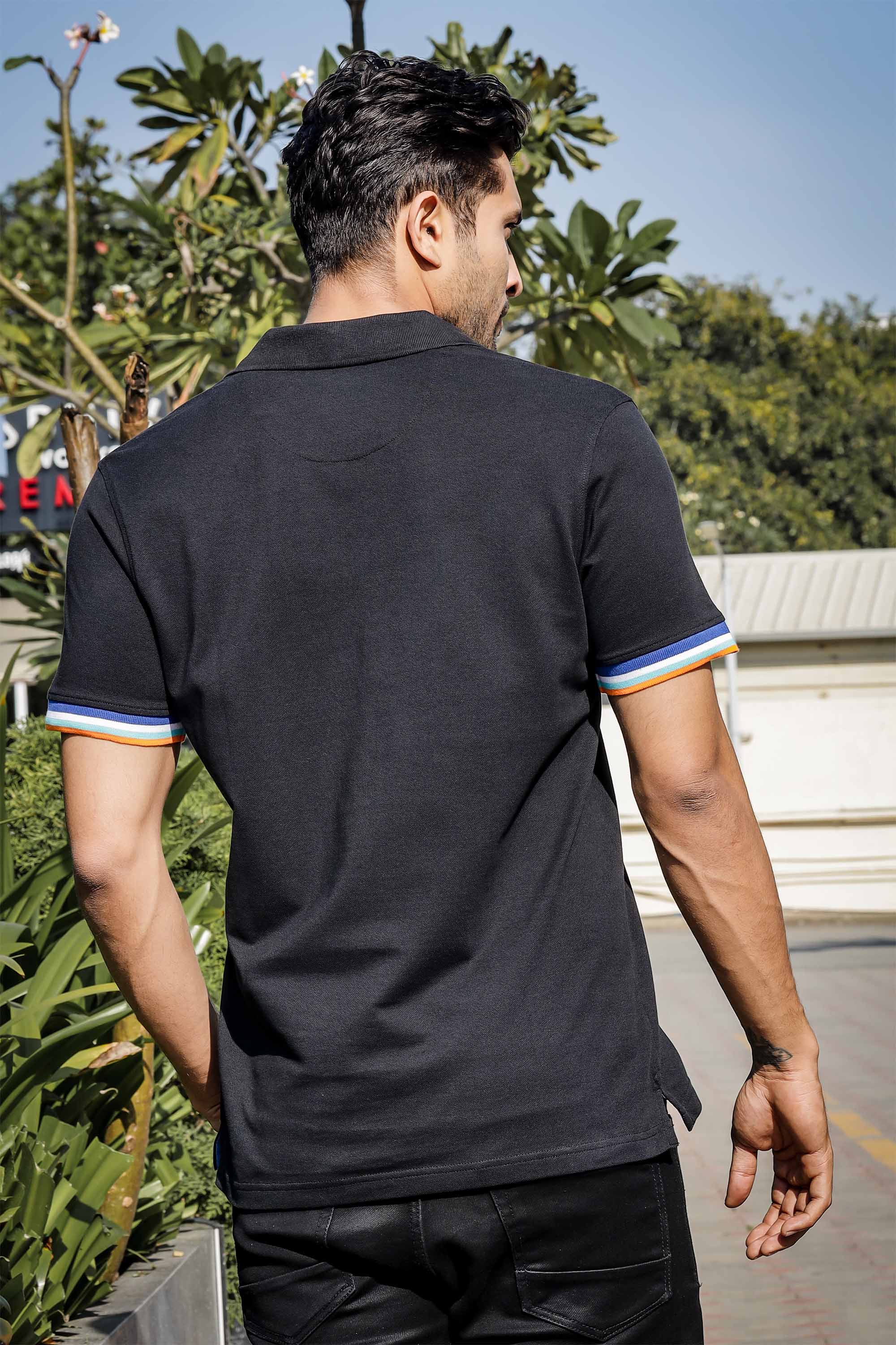 Men's Pure Cotton Polo T-shirt with Multicolor Piping