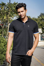 Men's Pure Cotton Polo T-shirt with Multicolor Piping