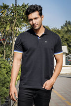 Men's Pure Cotton Polo T-shirt with Multicolor Piping