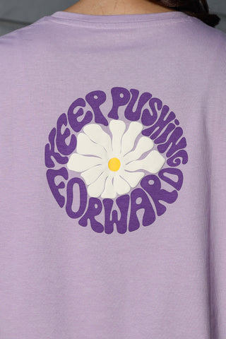 WOMEN LAVENDER FOREST DROP SHOULDER SLEEVES PRINTED T SHIRT