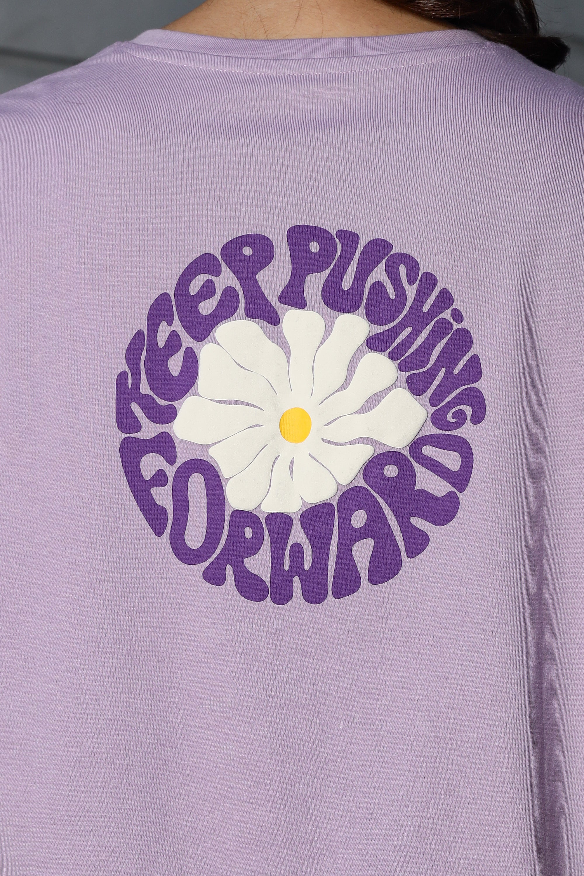 WOMEN LAVENDER FOREST DROP SHOULDER SLEEVES PRINTED T SHIRT