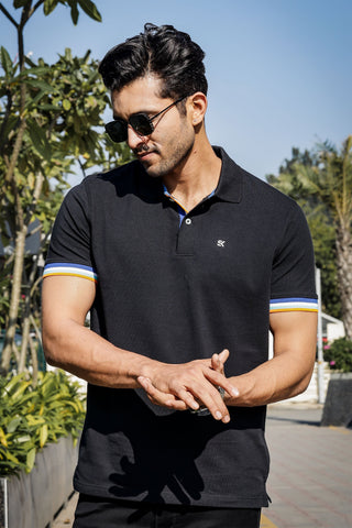 Men's Pure Cotton Polo T-shirt with Multicolor Piping