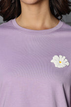 WOMEN LAVENDER FOREST DROP SHOULDER SLEEVES PRINTED T SHIRT
