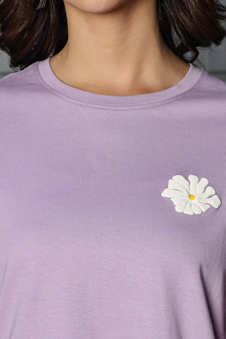 WOMEN LAVENDER FOREST DROP SHOULDER SLEEVES PRINTED T SHIRT