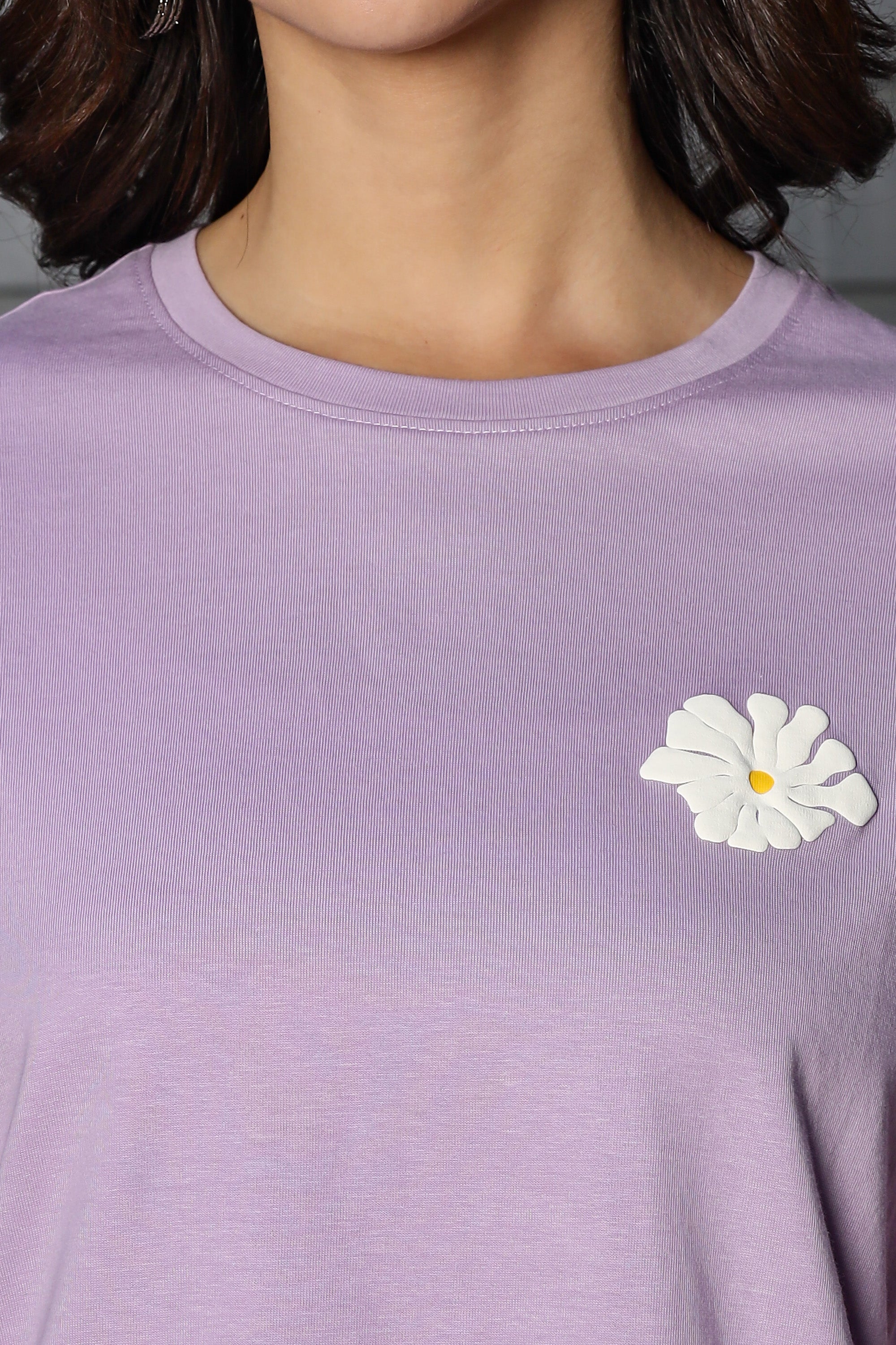 WOMEN LAVENDER FOREST DROP SHOULDER SLEEVES PRINTED T SHIRT