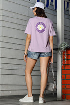 WOMEN LAVENDER FOREST DROP SHOULDER SLEEVES PRINTED T SHIRT