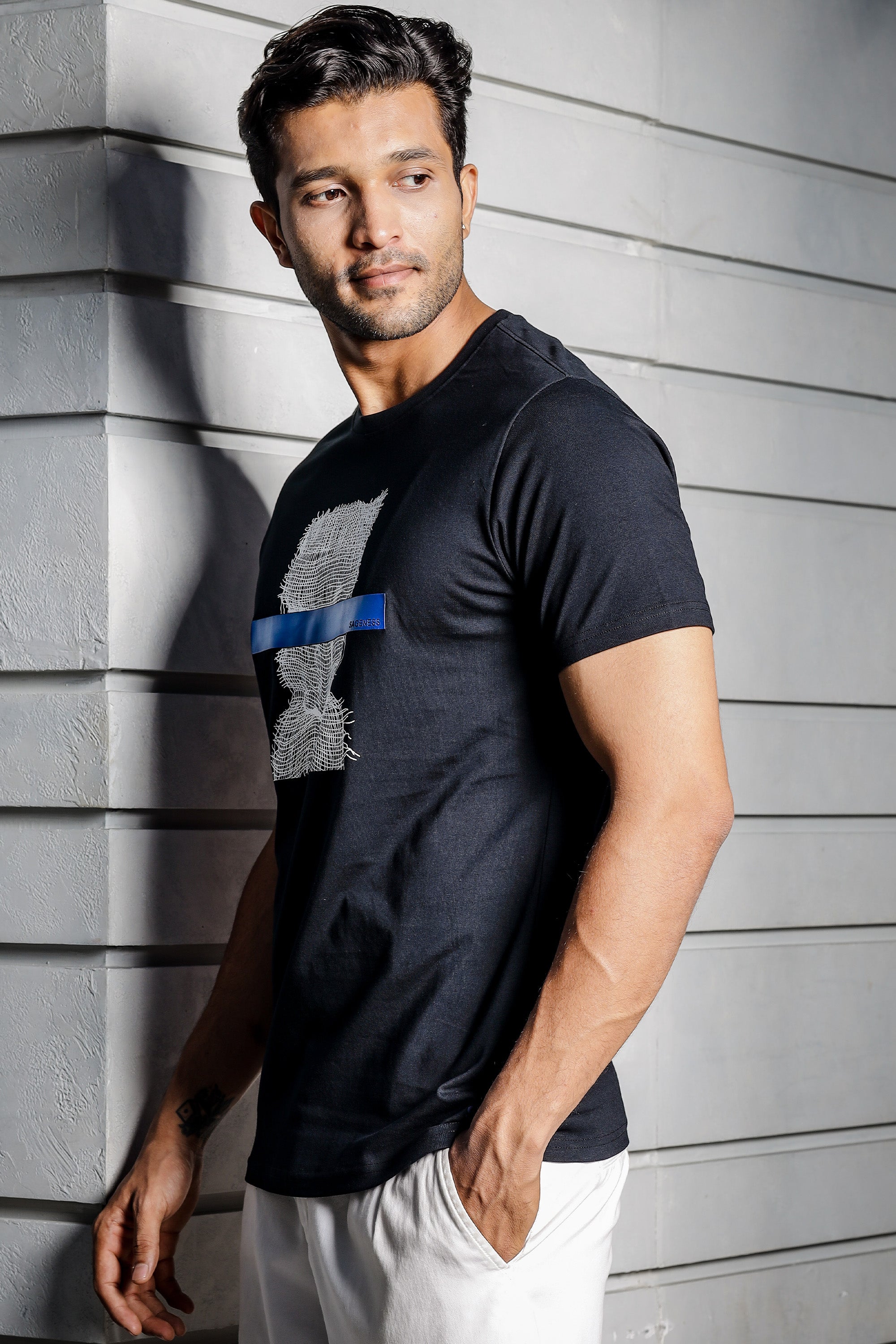 ONE SKY MEN BLACK GRAPHIC PRINTED T SHIRT