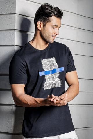 ONE SKY MEN BLACK GRAPHIC PRINTED T SHIRT