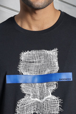 ONE SKY MEN BLACK GRAPHIC PRINTED T SHIRT