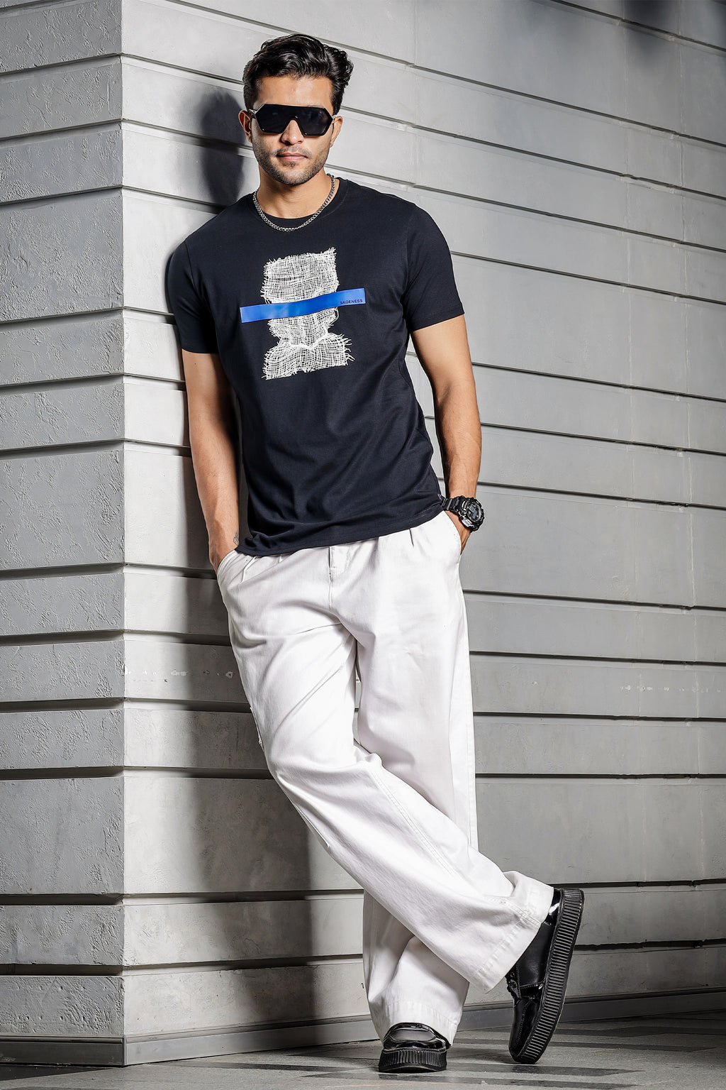 ONE SKY MEN BLACK GRAPHIC PRINTED T SHIRT