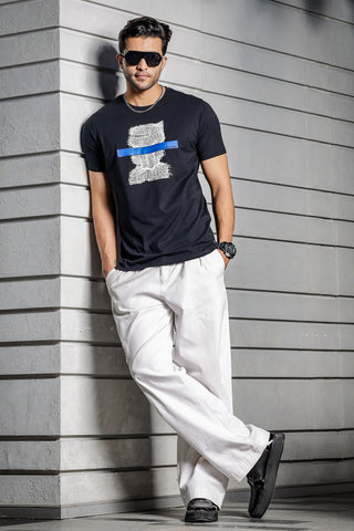 ONE SKY MEN BLACK GRAPHIC PRINTED T SHIRT