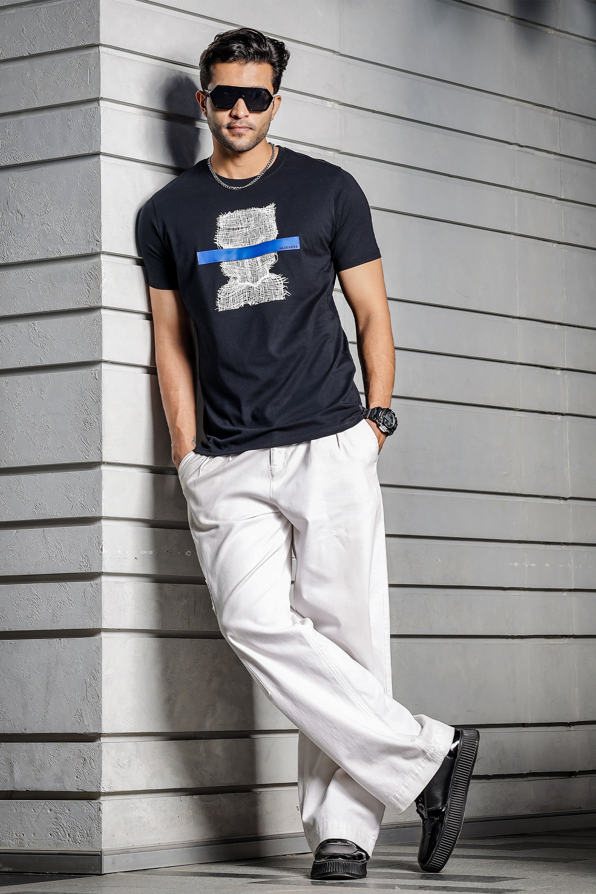 ONE SKY MEN BLACK GRAPHIC PRINTED T SHIRT