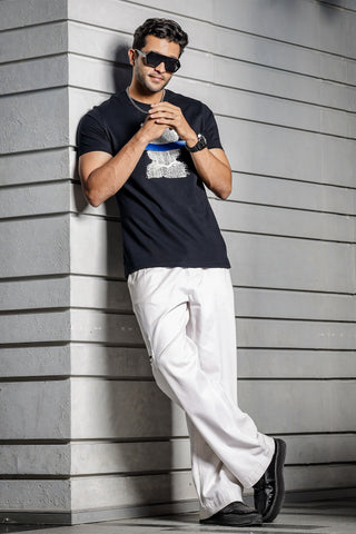 ONE SKY MEN BLACK GRAPHIC PRINTED T SHIRT