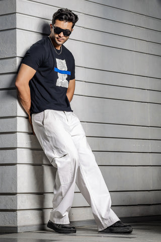 ONE SKY MEN BLACK GRAPHIC PRINTED T SHIRT