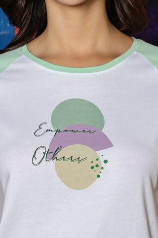 WOMEN LAUREL GREEN RAGLAN SLEEVES PRINTED T SHIRT
