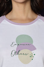WOMEN MAUVE SHADOW RAGLAN SLEEVES PRINTED T SHIRT