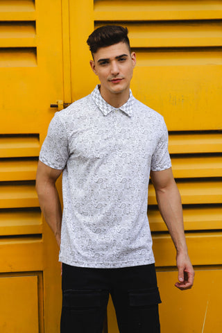 Mens Batik Printed White Polo Tshirt