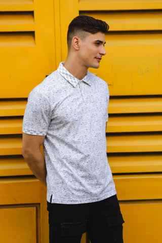 Mens Batik Printed White Polo Tshirt