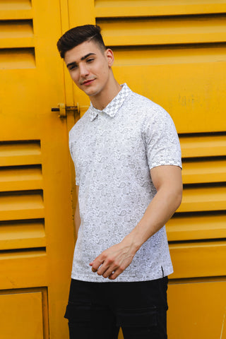 Mens Batik Printed White Polo Tshirt