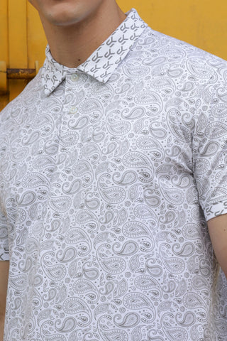 Mens Batik Printed White Polo Tshirt