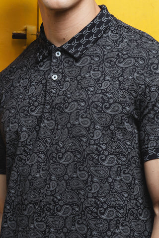 Mens Batik Printed Black Polo Tshirt