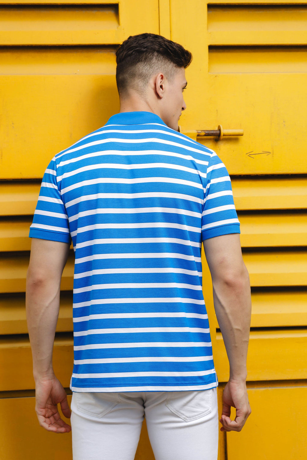 Men's Classic Cotton Polo with Stripes Blue