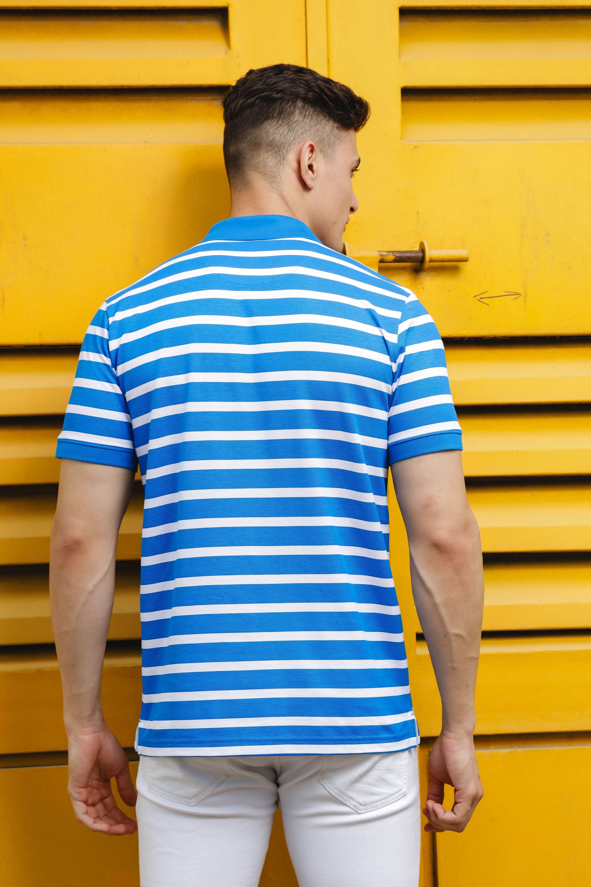 Men's Classic Cotton Polo with Stripes Blue