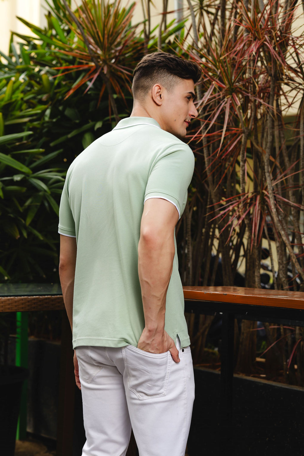 Men's Printed Collared Neck Green 100% Cotton Polo T-Shirt