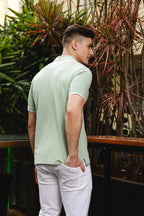 Men's Printed Collared Neck Green 100% Cotton Polo T-Shirt