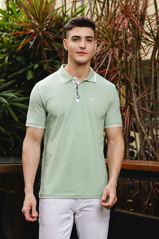 Men's Printed Collared Neck Green 100% Cotton Polo T-Shirt