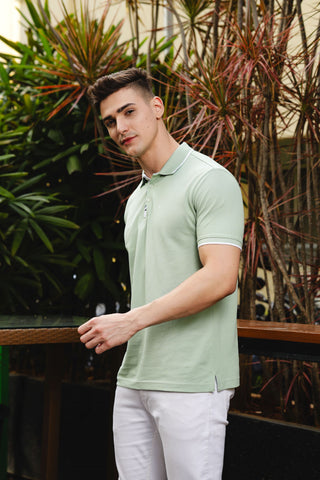 Men's Printed Collared Neck Green 100% Cotton Polo T-Shirt